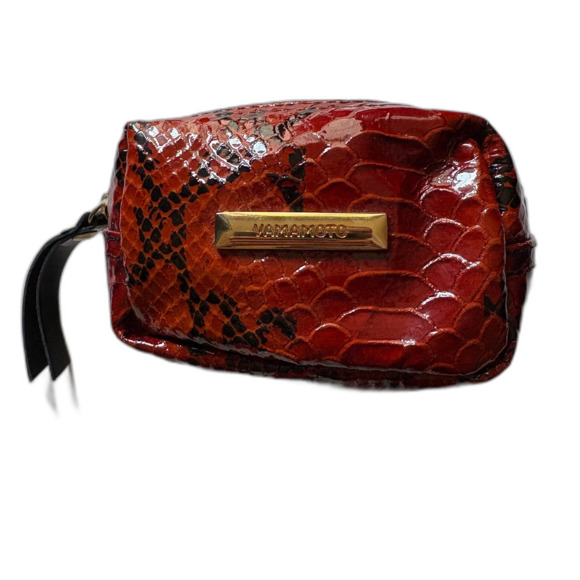 Yamamoto Red Faux Snakeskin Embossed Leather Zip Pouch Small Bag Coin Purse - Picture 1 of 7